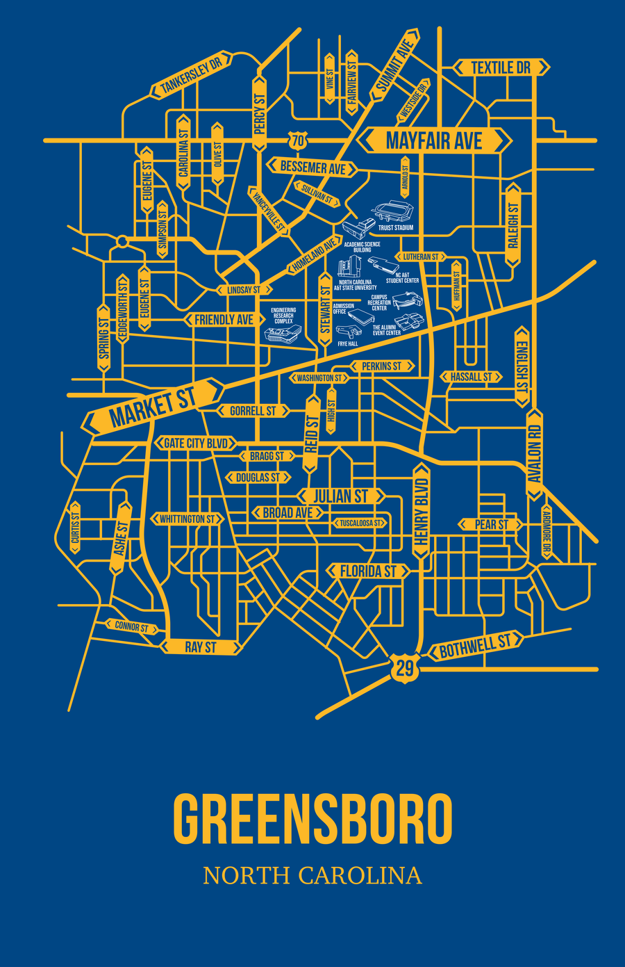 Greensboro, North Carolina HBCU street map, Legacy edition