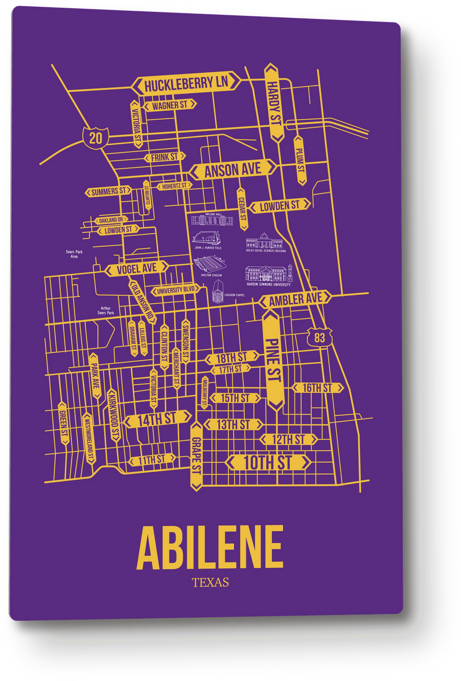 Abilene, Texas street map: the 12x18 metal plate on the wall, school colors