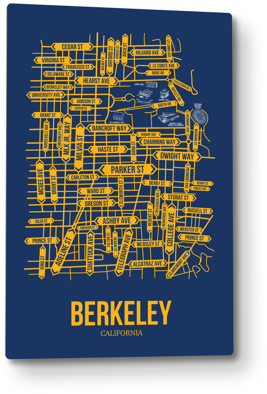 Berkeley, California street map: the 12x18 metal plate on the wall, school colors