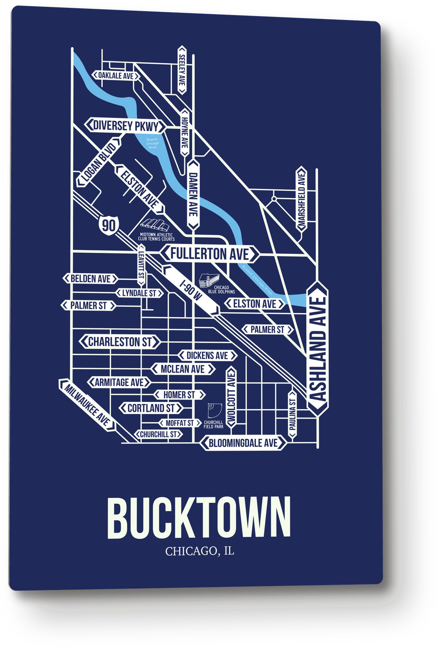 Bucktown, Chicago, IL street map: the 12x18 metal plate on the wall, school colors