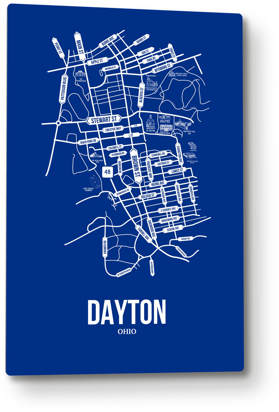 Dayton, Ohio street map: the 12x18 metal plate on the wall, school colors