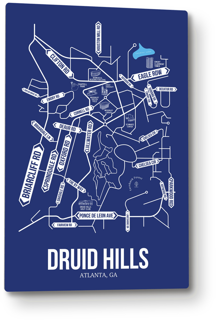 Druid Hills, Atlanta, GA street map: the 12x18 metal plate on the wall, school colors