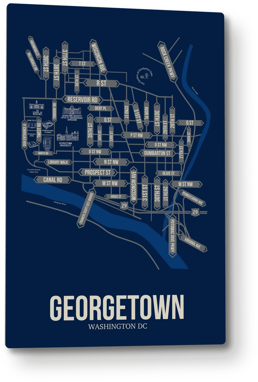 Georgetown, Washington DC street map: the 12x18 metal plate on the wall, school colors