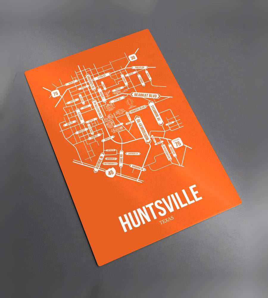 Huntsville, Texas street map: the metal plate, photographed