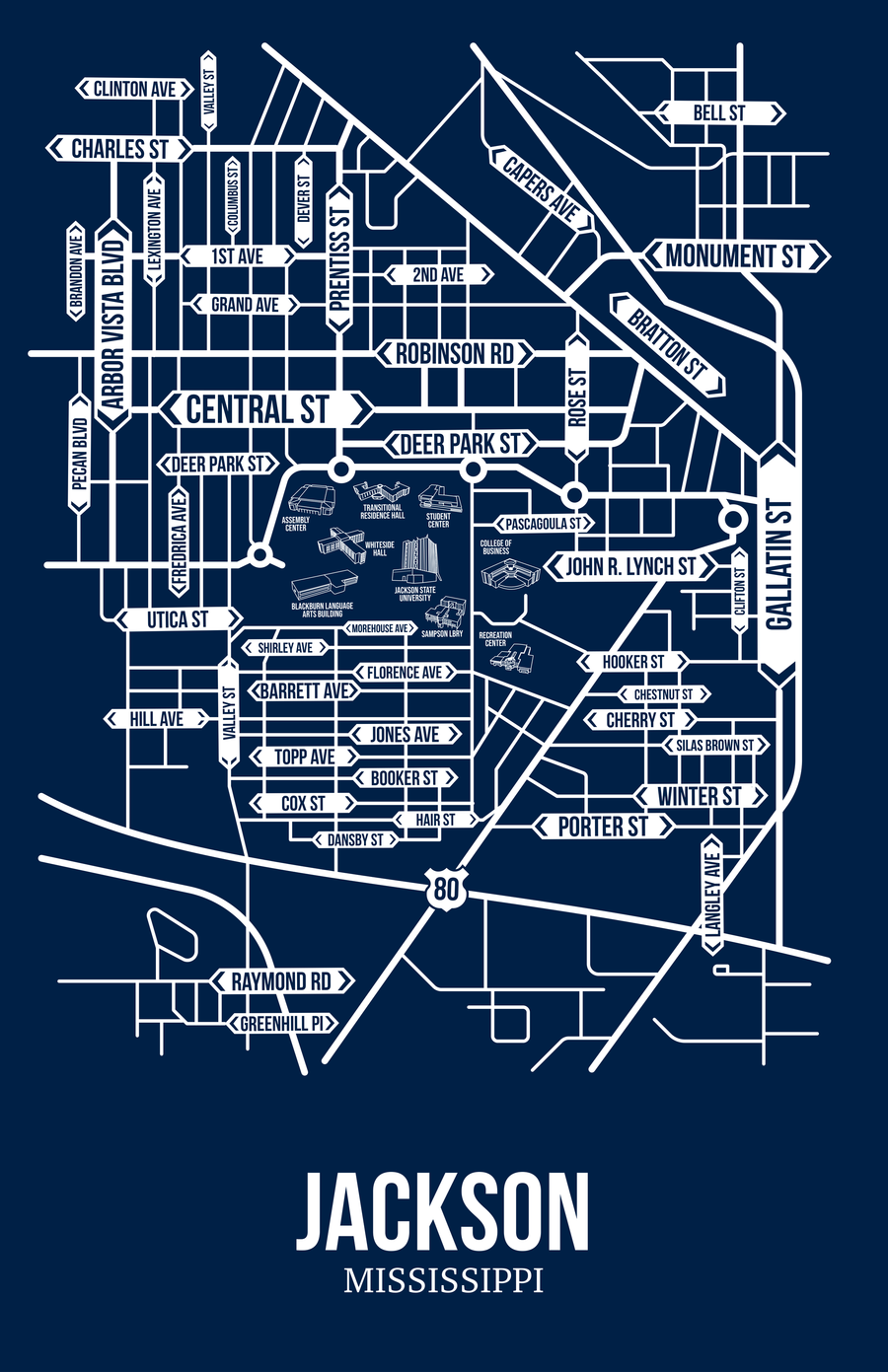Jackson, Mississippi HBCU street map, Legacy edition