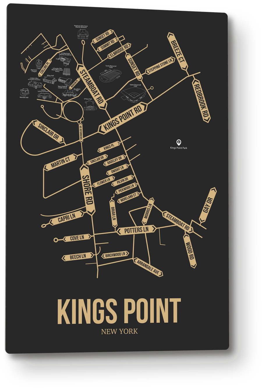 Kings Point, New York street map: the 12x18 metal plate on the wall, school colors
