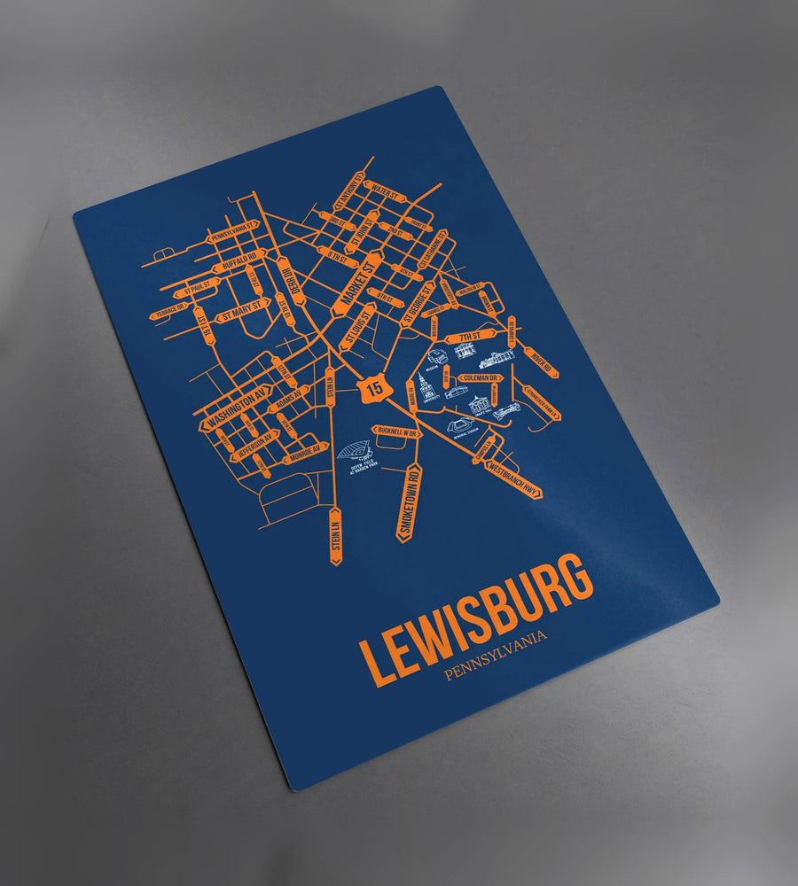 Lewisburg, Pennsylvania street map: the metal plate, photographed