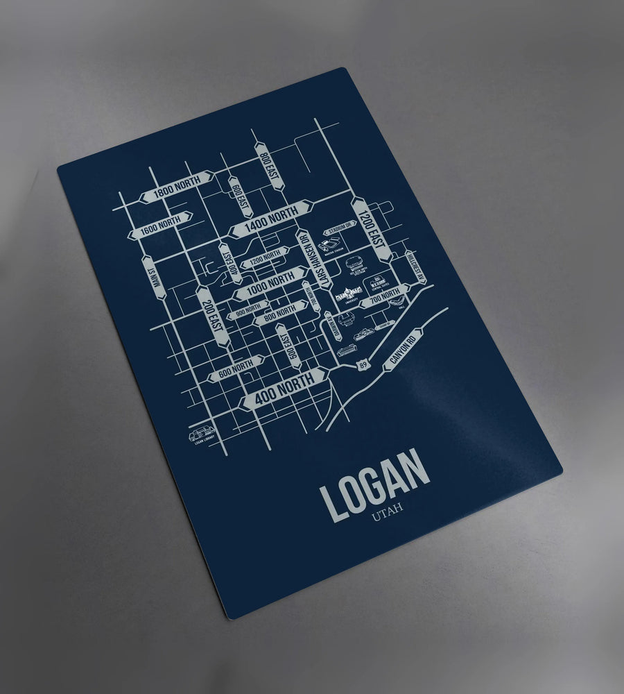 Logan, Utah street map: the metal plate, photographed