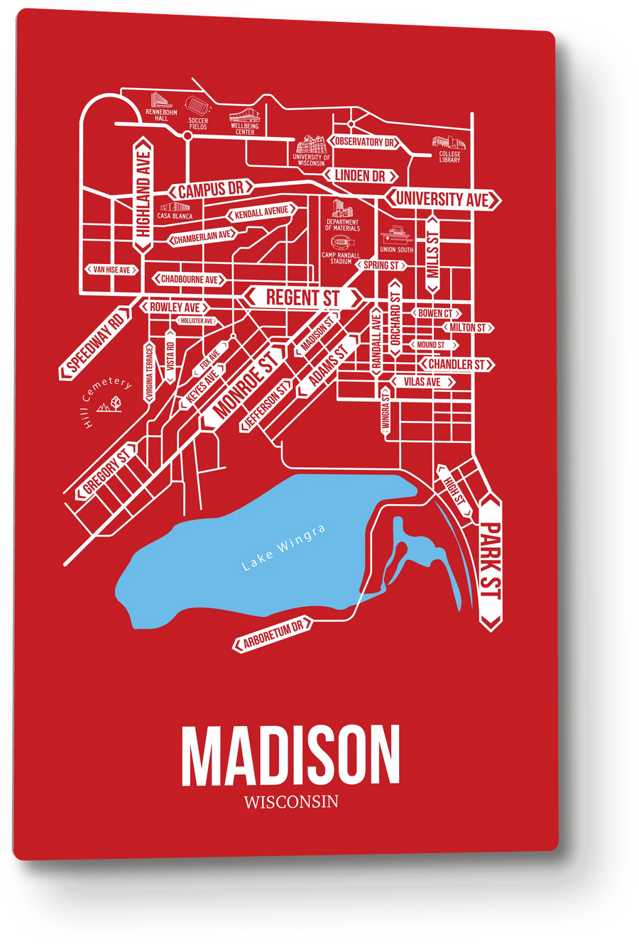 Madison, Wisconsin street map: the 12x18 metal plate on the wall, school colors