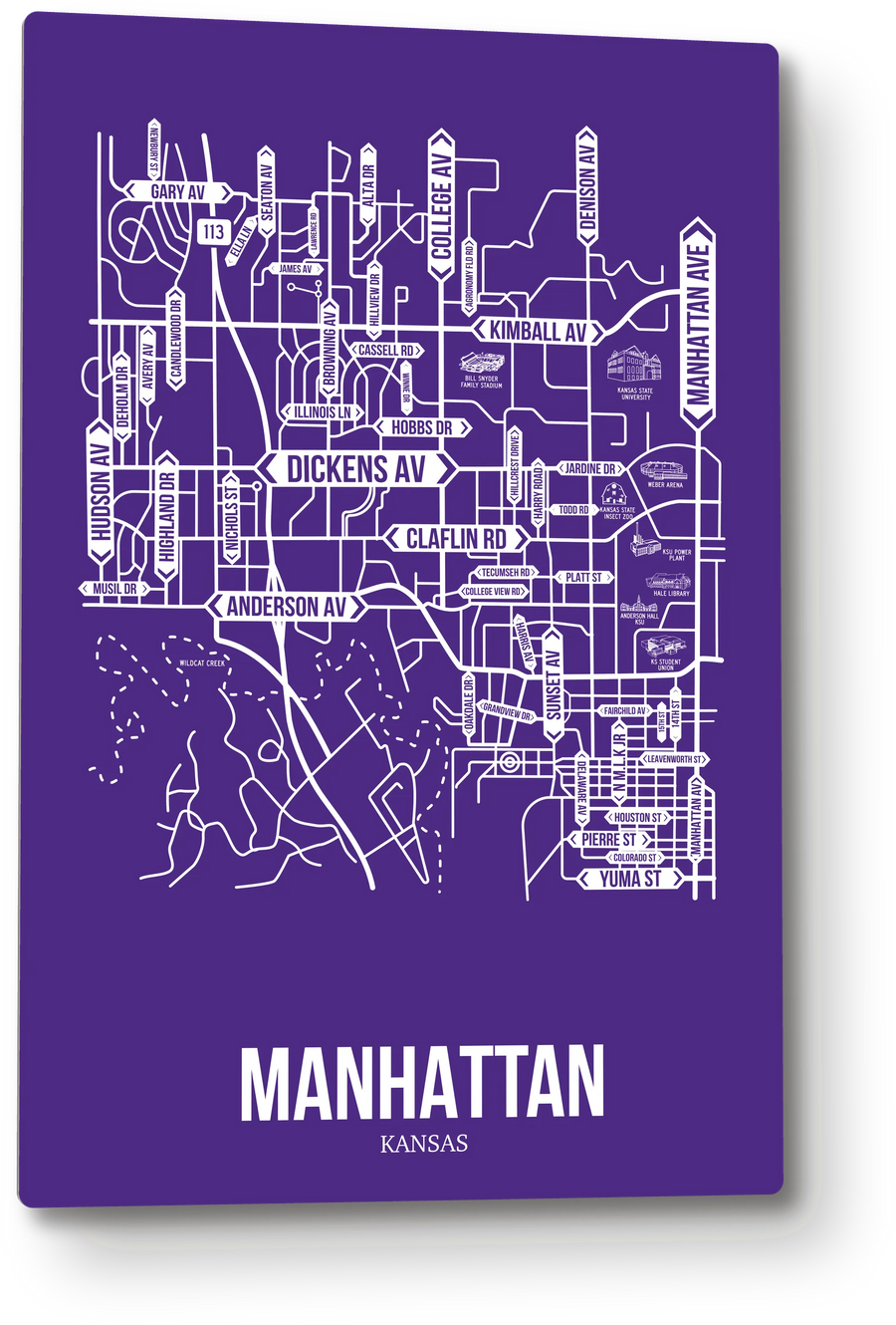 Manhattan, Kansas street map: the 12x18 metal plate on the wall, school colors