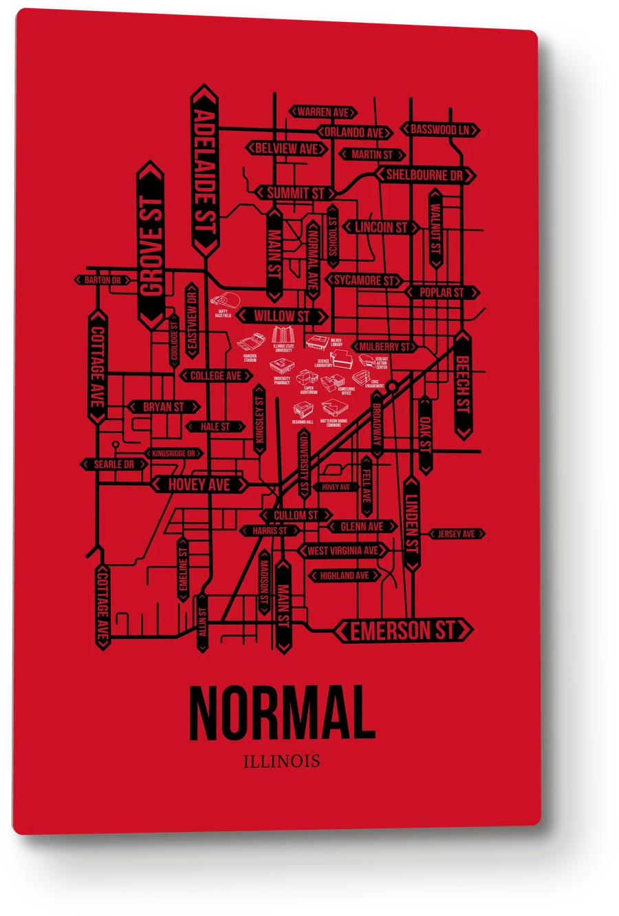 Normal, Illinois street map: the 12x18 metal plate on the wall, school colors