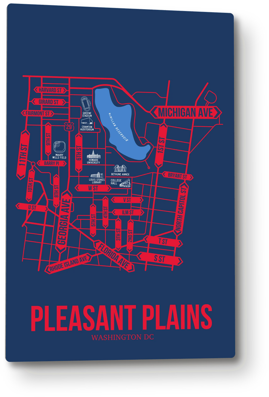 Pleasant Plains, Washington DC street map: the 12x18 metal plate on the wall, school colors