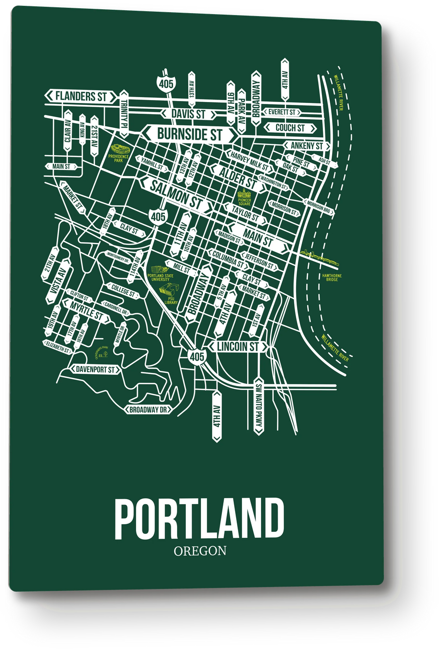 Portland, Oregon street map: the 12x18 metal plate on the wall, school colors
