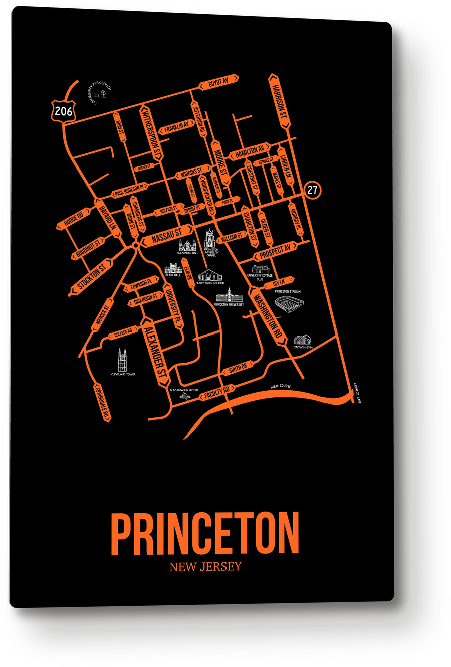 Princeton, New Jersey street map: the 12x18 metal plate on the wall, school colors