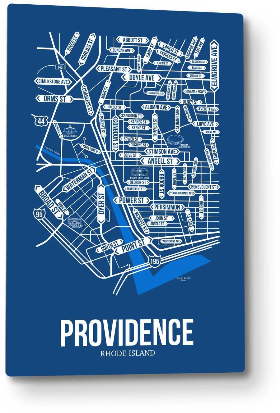 Providence, Rhode Island street map: the 12x18 metal plate on the wall, school colors