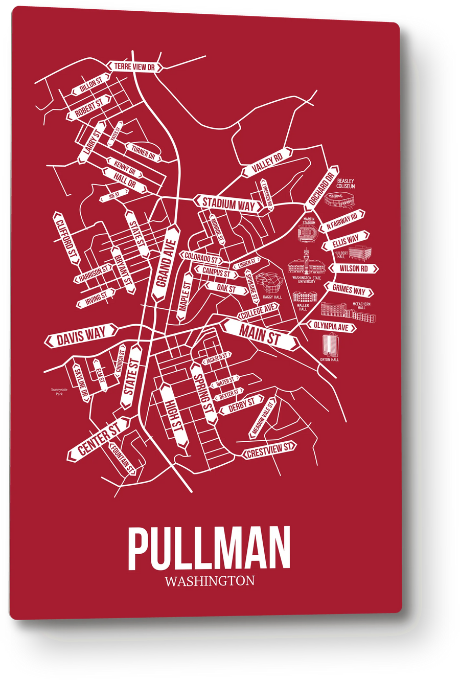 Pullman, Washington street map: the 12x18 metal plate on the wall, school colors