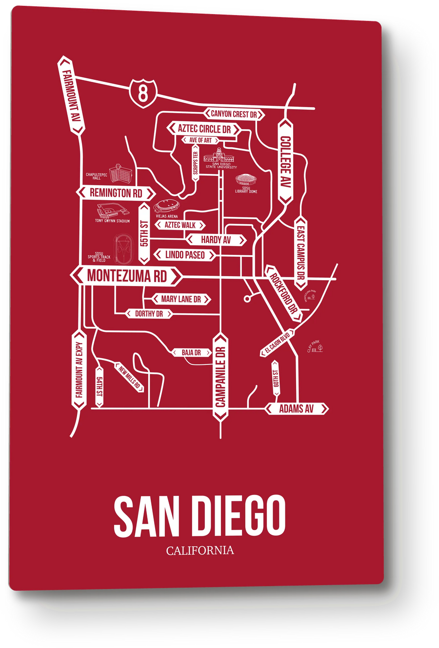 San Diego, California street map: the 12x18 metal plate on the wall, school colors