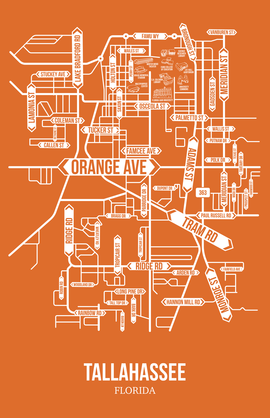 Tallahassee, Florida HBCU street map, Legacy edition
