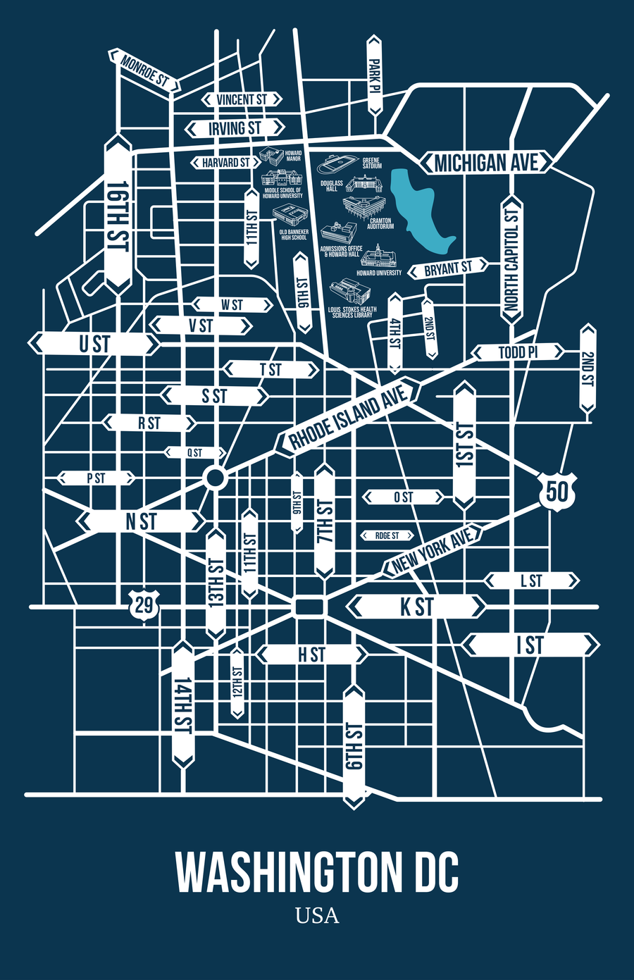 Washington DC HBCU street map, Legacy edition