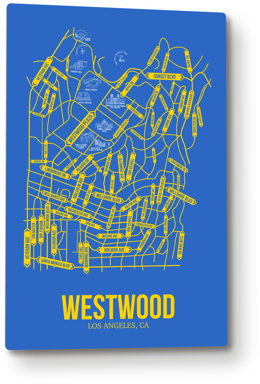 Westwood, Los Angeles, CA street map: the 12x18 metal plate on the wall, school colors